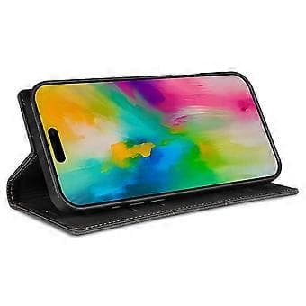 Kompatibel til iPhone 16 Plus Wallet Case Magnetisk Lukning Læder Telefon Cover (Sort)