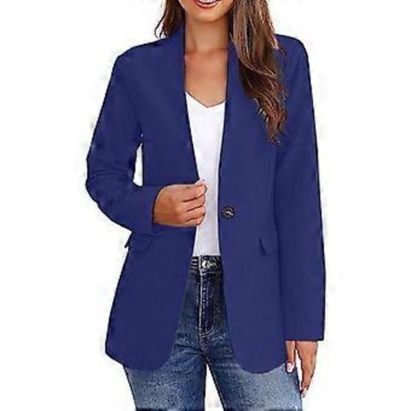 Dame Efterår Vinter Jakkesæt Ensfarvet V-hals Langærmet Slim Fit Dame Business Kontor Blazer Jakke (L mørkeblå)