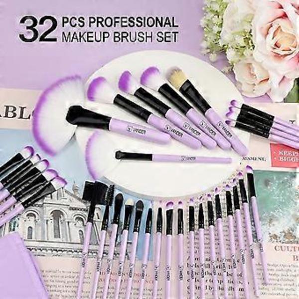 Sminkborstar, VANDER Professionella 32-deliga Sminkborste Set, Sminkborste Set Foundation Blending Kosmetisk Borste Set Kit, Lila