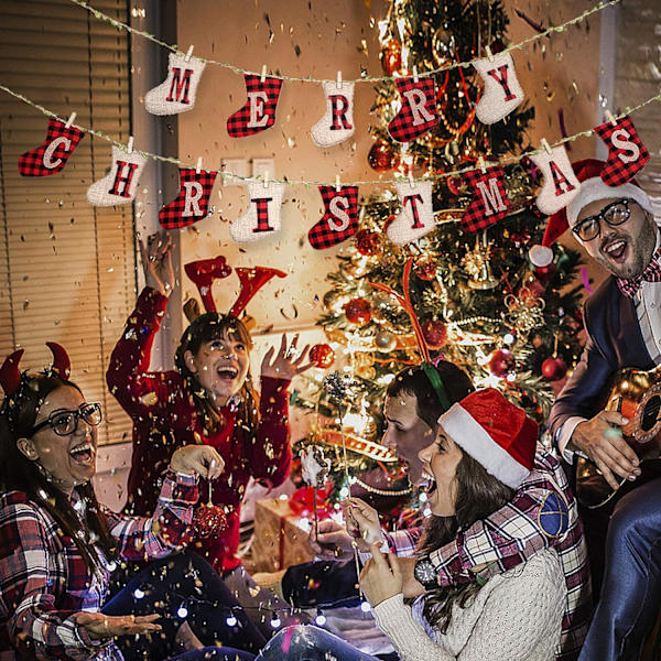 God jul-banner, rutete lerretsbanner med juletrær i furu