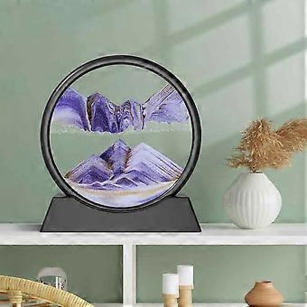 Rörlig Sandkonst Bild Rund Glas 3d Naturlandskap Flytande Sandram Timglas Dekor För