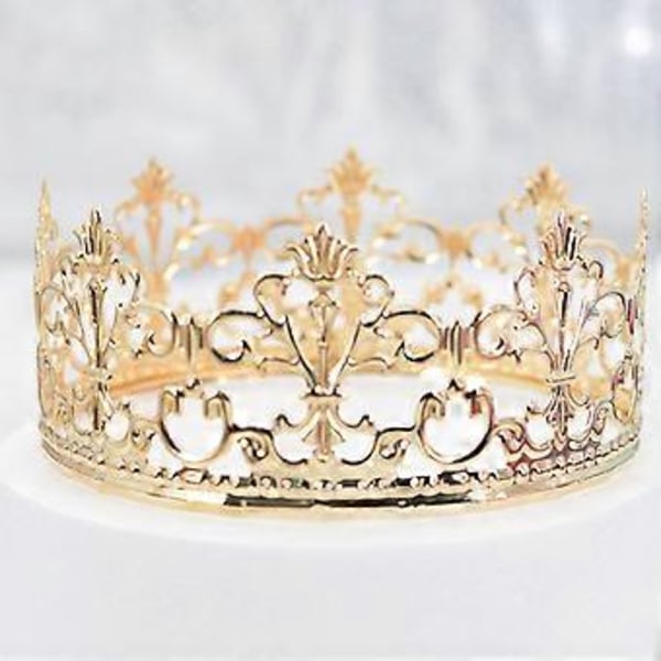 Kagepynt Realistisk Udseende Rustfri Metal Krone Kagepynt Royal Tema Baby Shower Dekoration til Hjemmet (L Gylden)