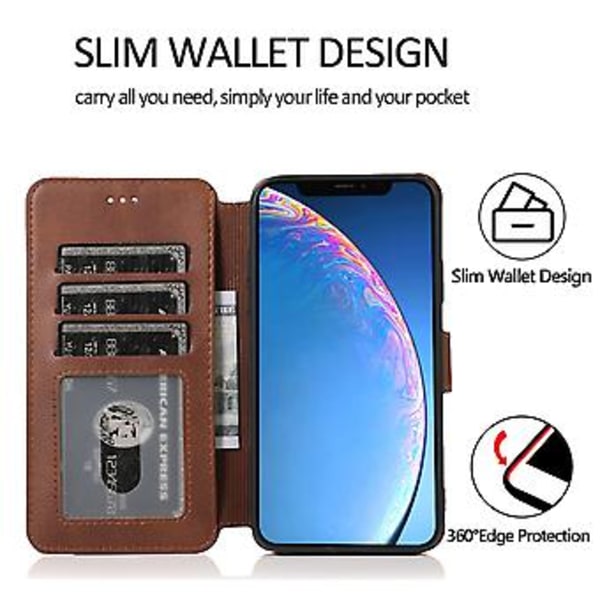 Läderfodral med kalvskinnstruktur för iPhone 12 / 12 Pro (Brun)