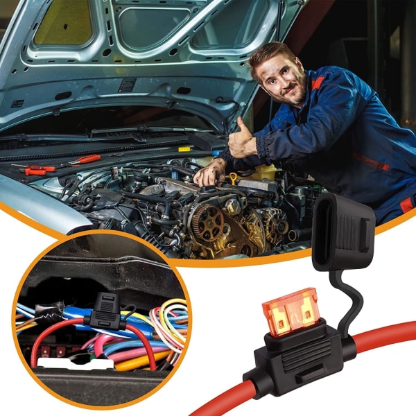 5 stk. 16AWG vandtæt plug-in medium blade sikringsholder med ledning, DC 32V 20A Add-A-Circuit til bil T