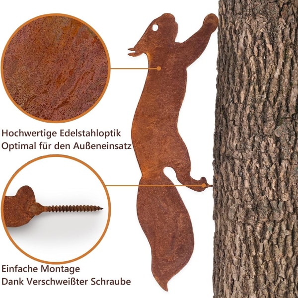 Ekorre träd - Metall trädgårdsdekoration - 35cm - Naturlig rost