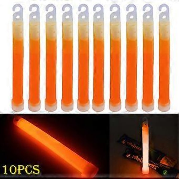 10 stk. 15 cm Glowsticks med Krok, Tykke Flatbunnede Lysstaver, Turutstyr, Festutstyr (Oransje)