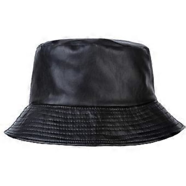 Unisex Mode Bucket Hatt PU Läder Regnhatt Vattentät (svart)( svart)