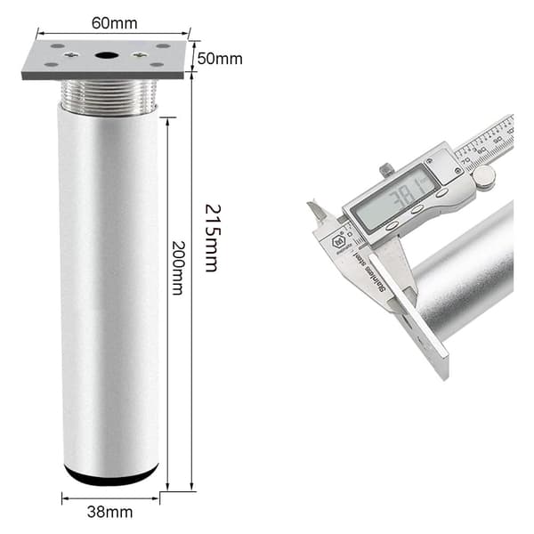 4 ställbara möbelben, metallbordsben 200 mm höjd sängben aluminiumlegering matt sil