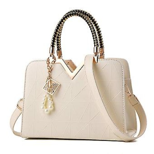 Sommar Dam Väska med Fickor för Telefon, Dragkedja, Lock, Läder, Axelremsväska, Crossbody (Vit)