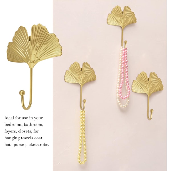 B-Set med 4 dekorative veggmonterte ginkgo-blad kroker i jern