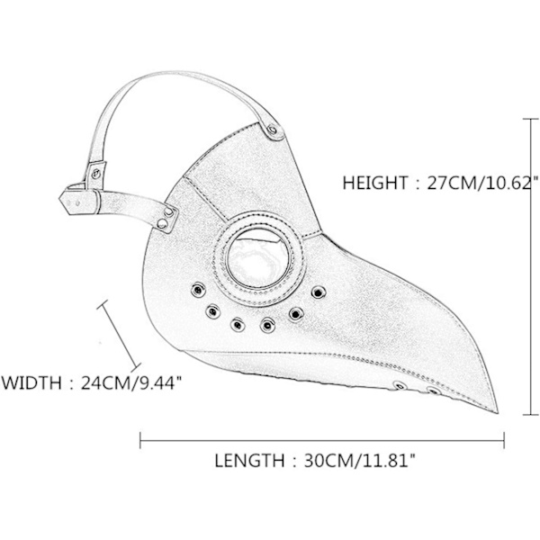 Pestlægemaske PU Læder Lang Næse Fuglenæb Steampunk Hallo