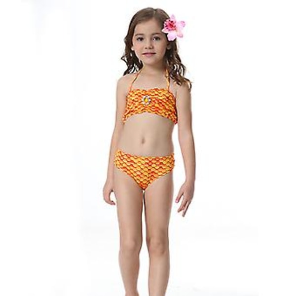 4-11 Years Kids Girls Swimmable Mermaid Tail Bikini Set Swimwear Bathing Suit(8-9 Years Orange)