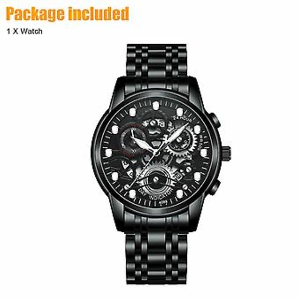 Herrklocka Vattentät Relojes De Hombre Klassisk Rostfritt Stål Quartz Självlysande (Svart)