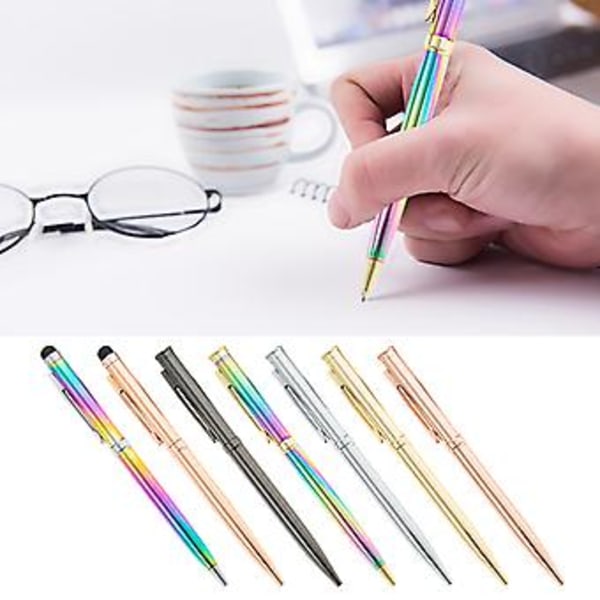 Ylellinen metallinen kuulakärkikynä 2-in-1 Stylus-kynä Kierrettävä kannettava täytettävä (hopeapinnoitus)