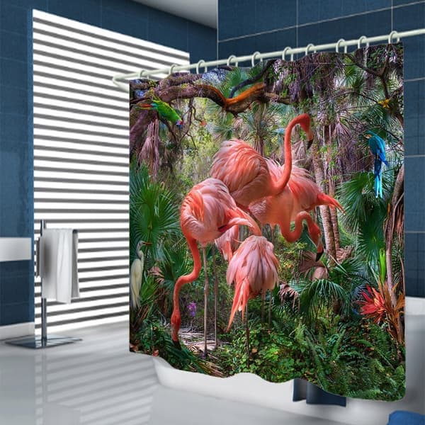 Duschdraperi med 12 ringar för fixering, 150x180 cm, flamingo（D）