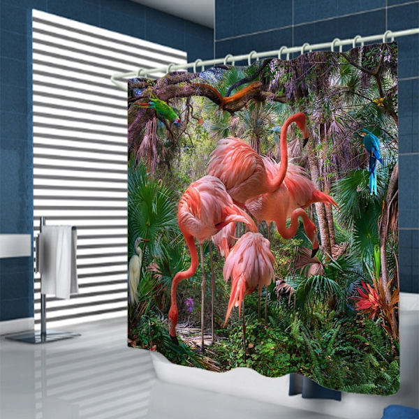 Duschdraperi med 12 ringar för fixering, 180x200 cm, flamingo