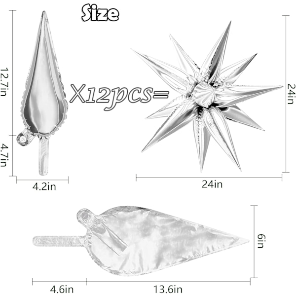 50 stk. 12-punkts stjerneballoner eksplosionsstjerne folie balloner, 3D st