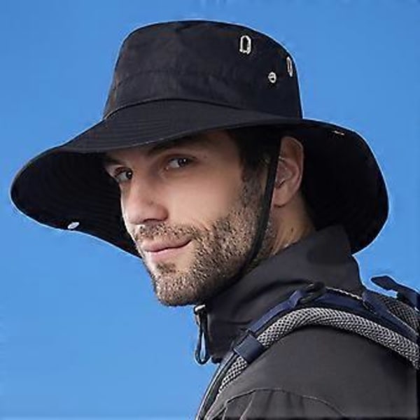 Unisex Solhatt Vattentät Fiskehatt med Vindtätt Rep Andningsbar Solskydd för Utomhus Överraskningspresent Marinblå (Marinblå)