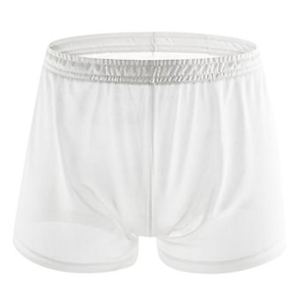 Soutong Genomskinliga Herr Underkläder Solid Färg Mesh Garn Midja Transparent Tunn Boxer Underkläder (L Vit)