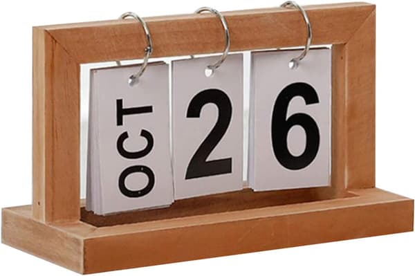 Kompakt skrivbordskalender med trä enbladig grön presentation