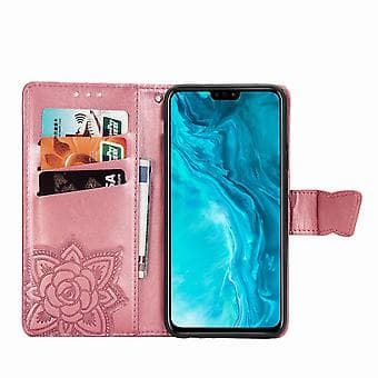 Läderfodral för Huawei Honor 9X Lite Fjäril Kärlek Blomma (Rosa)