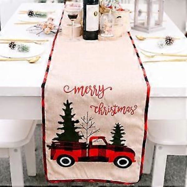 Julbordslöpare med tryckt julgran & bil med tofs för julhelgen hemma