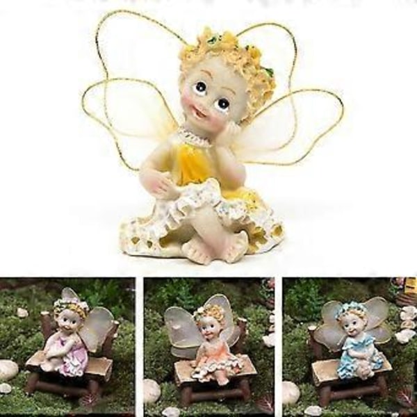 4 stk./sæt Fe Have DIY Blomsterengle Ornament Miniature Dekor Resin Figurer Qinhai