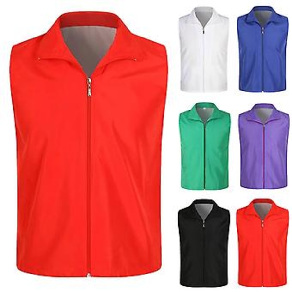 Veste uden ærmer med revers, lommer, lynlåslukning, mesh-foring, udendørs, frivillig, lys farve, slank pasform, arbejdsvest (L Sort)