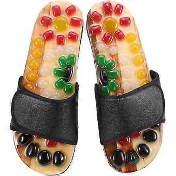 Massage Slippers med Naturlige Brosten til Blodaktiverende Afslapning (41-Sort)