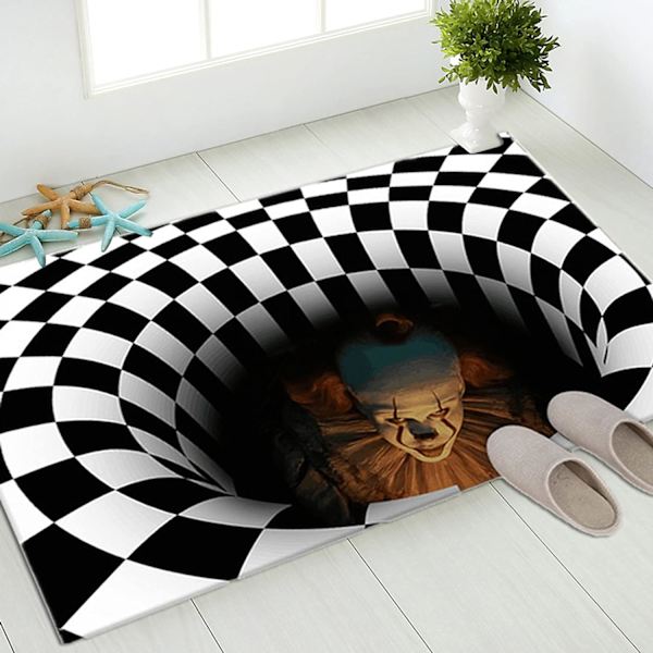 3D optisk illusionsmatta, clownfälla mönster halkfri rektangulär