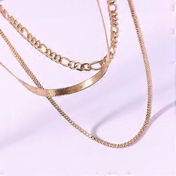 Kæde Choker Halskæde Boho Farverig Punk Choker Halskæde Kæde Smykker til Kvinder og Piger (Guld)