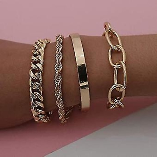 Sød Boho Guld Sølv Kæde Armbåndssæt Til Kvinder Justerbar Mode Perletyk Fladt Kabelkæde Punk Armbånd Smykker Til Kvinder Piger Gave Se