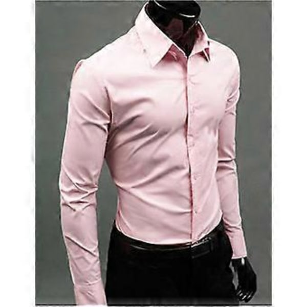 Langermet businesskjorte for menn, ensfarget, formell, fritidskjole (XL Rosa)