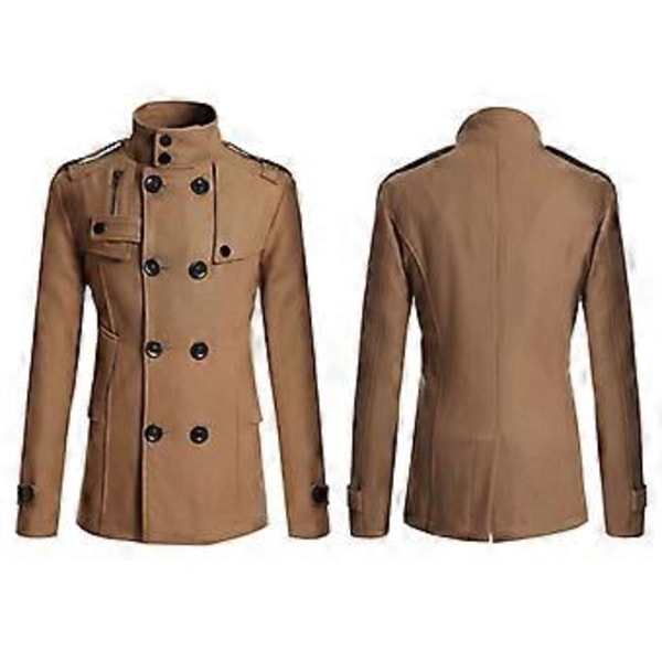 Herrar Trenchcoat Dubbelknäppt Ytterplagg Vinterjacka Formell Överrock (L Camel)
