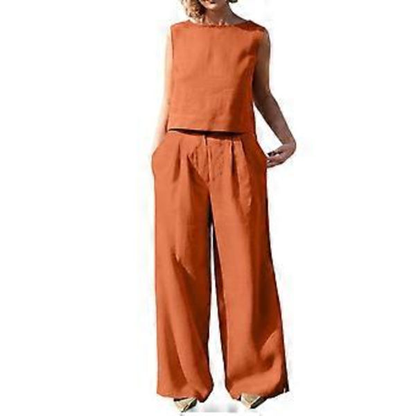 Sommar Dam Daglig Kostym Ärmlös Fritid Shopping Kort Lös Tank Top Raka Byxor Tvådelade Set Shopping Orange 4XL(4XL Orange)