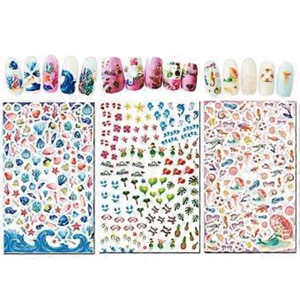 Sommarnageldekaler, 1500+ st självhäftande tips för DIY nagelkonstdesignmall (12 stora ark)