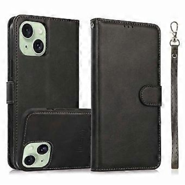 iPhone 15 Plus PU-nahkainen lompakko-telinepuhelimen kuori Irrotettava 2-in-1 puhelimen suojus (Tyyli A)