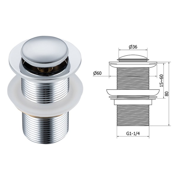 2pc Sink Drain, Universal Pop-up Drain without Overflow Automatic Drain with Drain Plug without Push