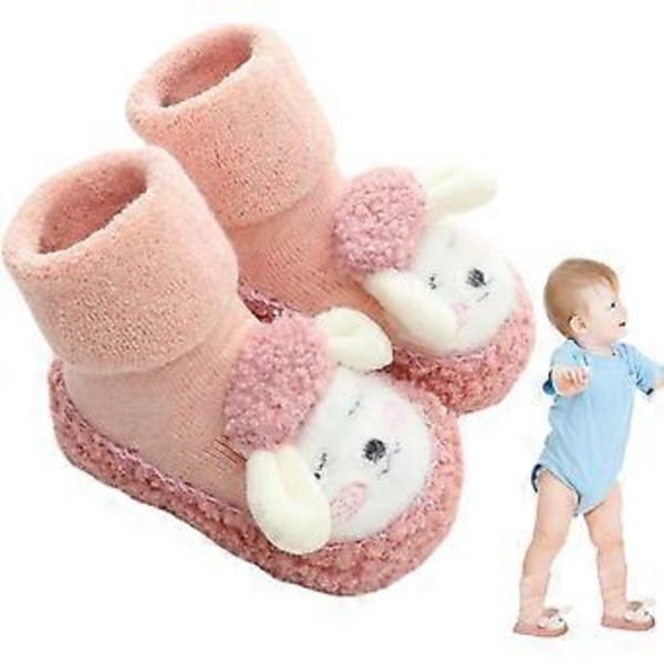 Strumpor Småbarn Ballerinaskor Nyfödd Spädbarn Baby Pojke Flickor Småbarn Plysch 1 Par Mjuka Halkfria Inomhus Djur Toffelskor Nya (M rosa)