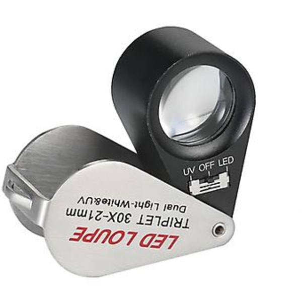30x förstoringsglas med LED-belysning för smycken, mynt, antika kalligrafier och målningar, seddelkontroll