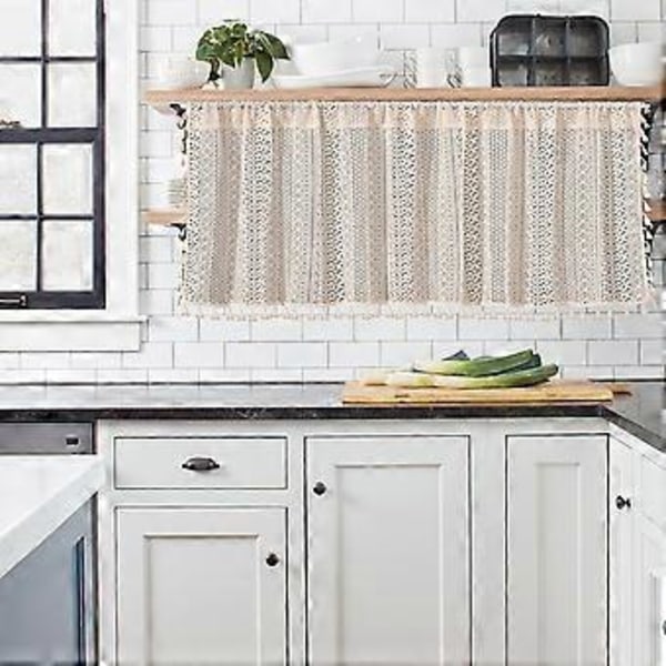 Boho Gardiner med Dusker Multifunksjonell Vindusgardin for Kjøkken (150*60 C)