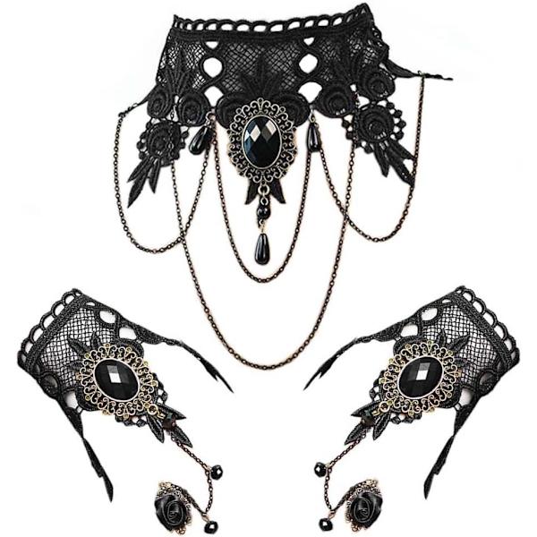 Musta Choker Pitsi Kaulakoru Rannekoru Sarja Punk Juhla Gootti Vi