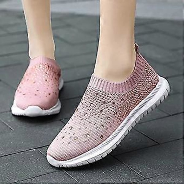 Dame Krystal Åndbar Ortopædisk Slip On Walking Sko, Ultralette Åndbare Svangstøtte Sneakers, 42
