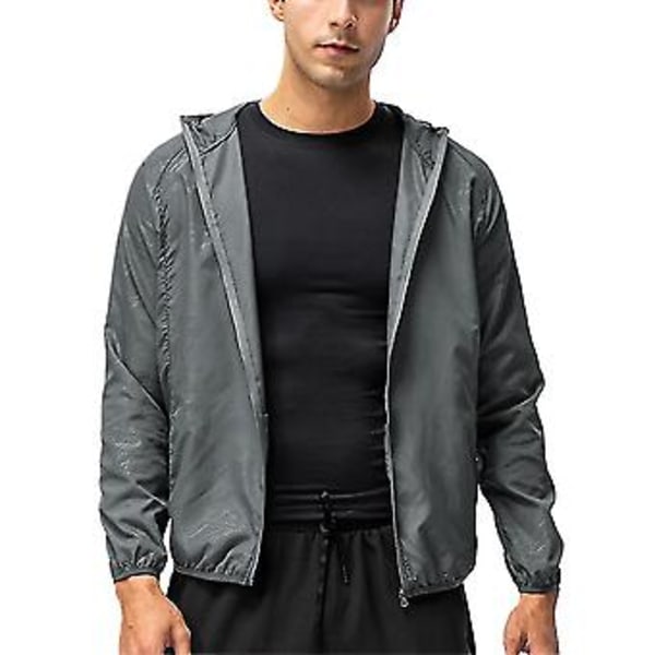 Mænd Letvægts Casual Jakke Combat Udendørs Vandreture Hættetrøje Frakke Overdele-r (XL Grå)
