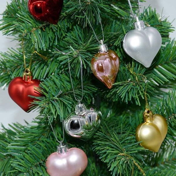 12 stk. julekuglepynt i hjerteform til juledekoration