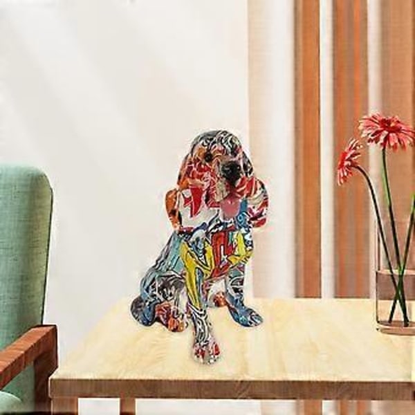 Färgglad Hundstaty Harts Hantverk Dekoration Valp Figurer Heminredning Samlarobjekt Hantverk Djurfigur Staty för Matsal Bänkskiva (Stil A)