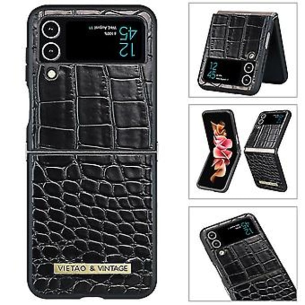 Krokotiilikuvioinen kotelo Samsung Galaxy Z Flip 4:lle, PU-nahka + kova PC-kehys iskunkestävä suojus