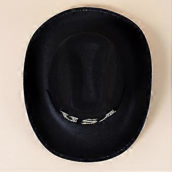 Cowboyhat med Rhinestone-skyggedesign til Kvinder Piger Åndbar Cowboyhat med Justerbart Reb Western Style Filthat Sort( )