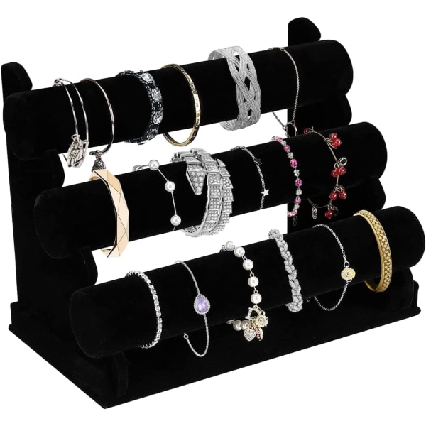 Smyckeshållare (svart, sammetsmaterial), sammetsarmbandshållare med 3 avtagbara nivåer