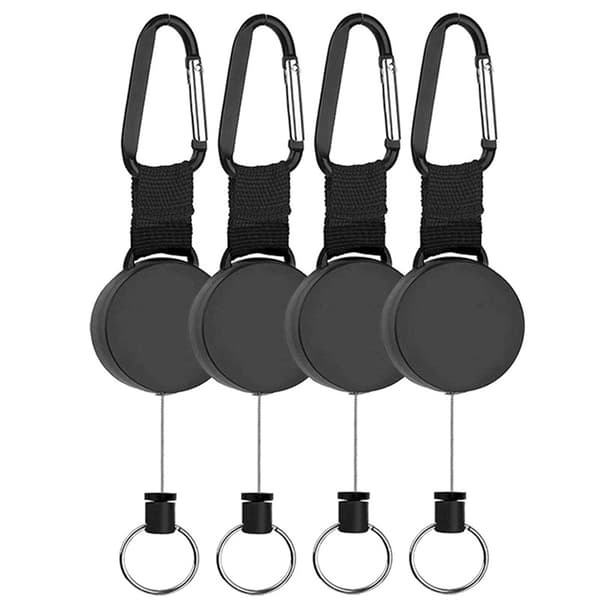 Heavy duty nøglering med 65cm sort stålkabel